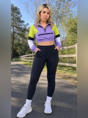 SHEIN Lilac and Lime Colorblock Cropped Bomber Jacket